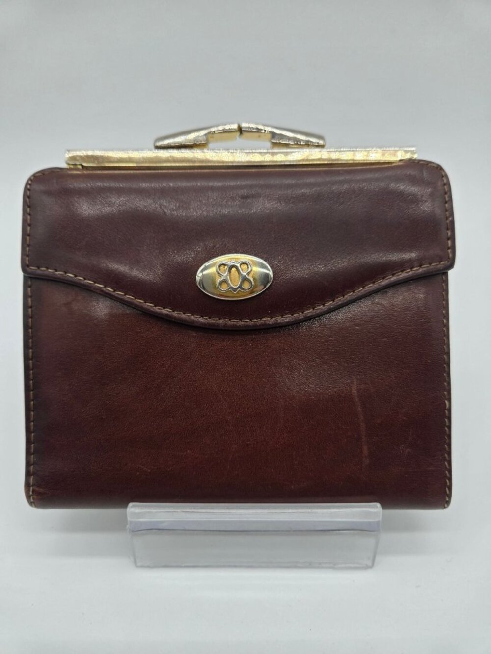 Vintage Bosca Burgundy Leather Kiss Lock Wallet Coin Purse Bifold Organizer